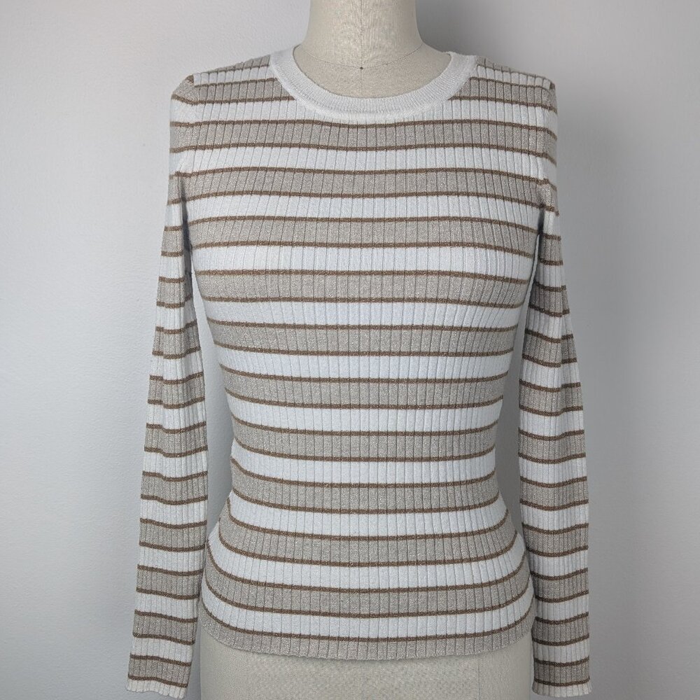 Ivory and Gold Striped Sweater NINE WEST XS